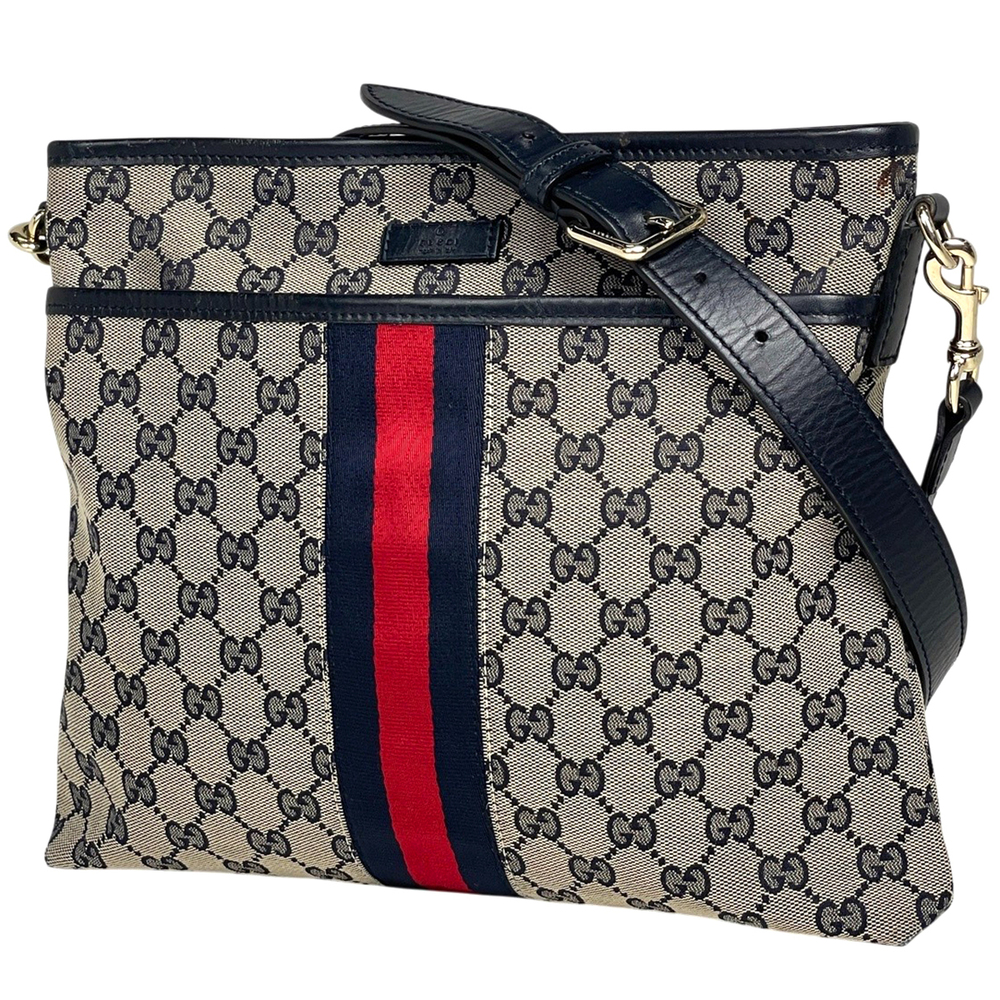 Gucci GG shoulder bag Sherry Web canvas Navy Blue beige